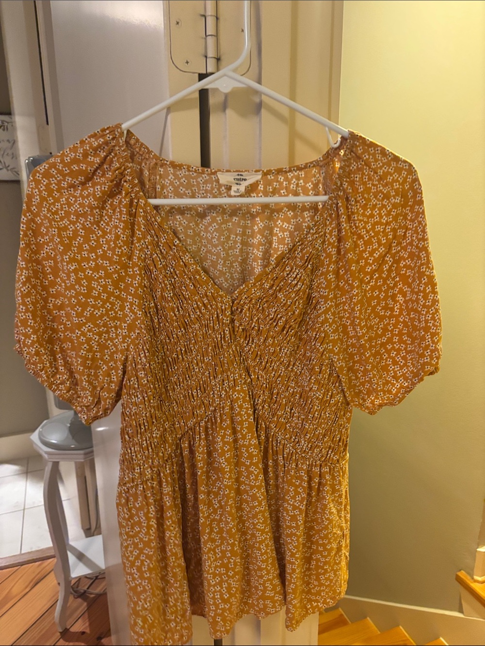 entro Mustard Yellow Floral Smocked Top